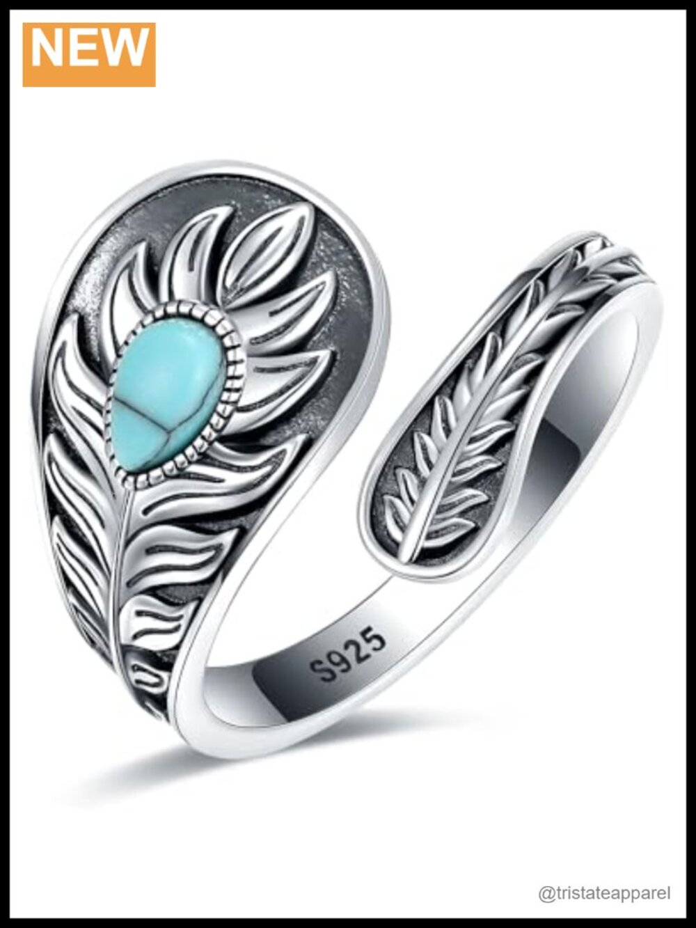 Sterling Silver Turquoise Adjustable Victorian Spoon Ring Sunflower Filigree